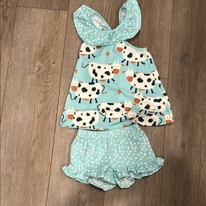 Millie Loves Lily Cow Print Blue Polka Dot Toddler Girl Short and Top Set Size 2